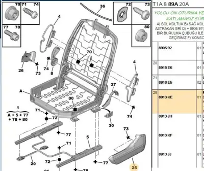 PSA 8913.KE Koltuk Parçasi 8913KE 8913.KE 8913KE 8913KE 