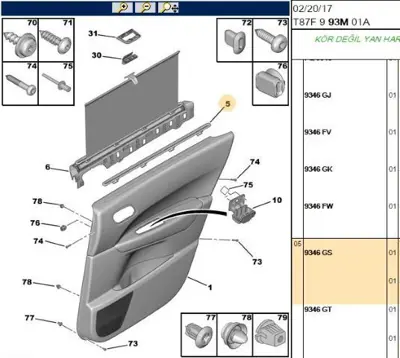 PSA 9346.GS Kapı Döşeme Üst Çıtası  9346.GS