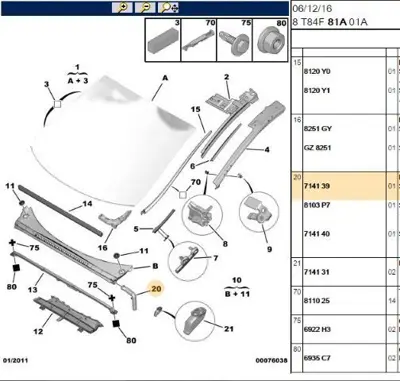 PSA 7141.39 Ön Cam Izgara Tahliye Hor 7141.39