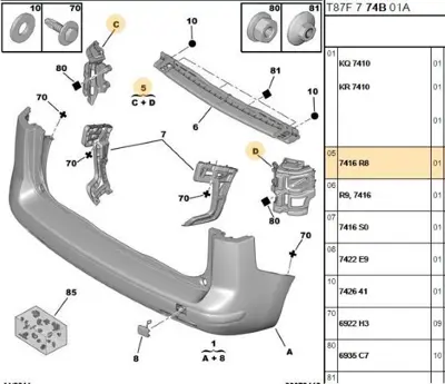 PSA 7416.R8 Arka Tampon Bağlantı Ayak 7416R8 7416.R8