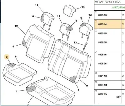 PSA 8925.14 Arka Koltuk Oturma Sünger 8925.14