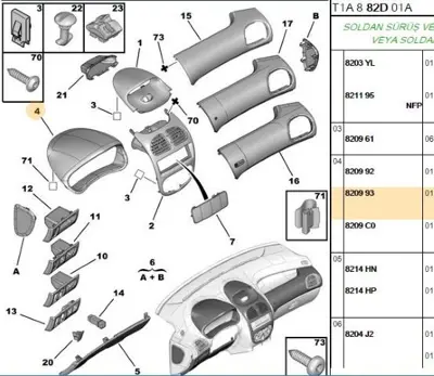 PSA 8209.93 Ön Gösterge Çerçevesi  8209.93