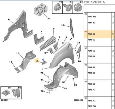 PSA 7846.61 Sol Çamurluk Bağlantı Aya 784661