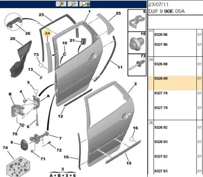 PSA 9326.89 Sol Arka Kapı Dırek Bandı 407 932689