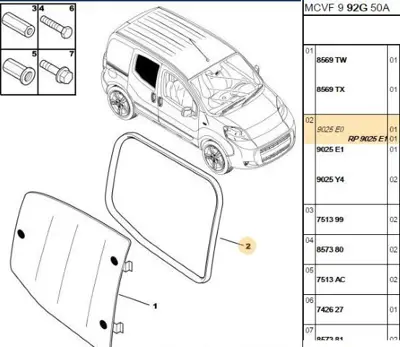 PSA 9025.E1 Sağ Cam Lastik 9025E1