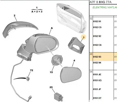 PSA 8152.93 Sol Ayna Kapağı  96801950XT