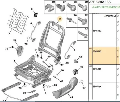 PSA 8845.QE Sağ Ön Koltuk Üst İskelet 8845.QE