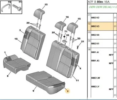 PSA 8852.K3 Arka 2-3 Oturma Sünger  8852.K3