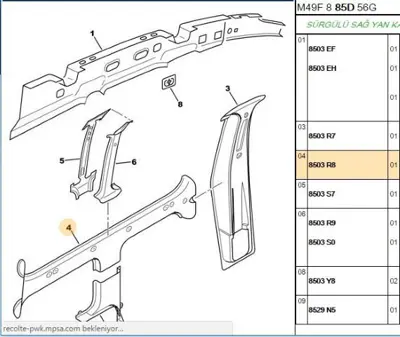 PSA 8503.R8 Sol Yan Duvar İç Takviyes 8503R8