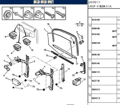 PSA 9309.K1 Sol İç Cam Fitili  9309.K1