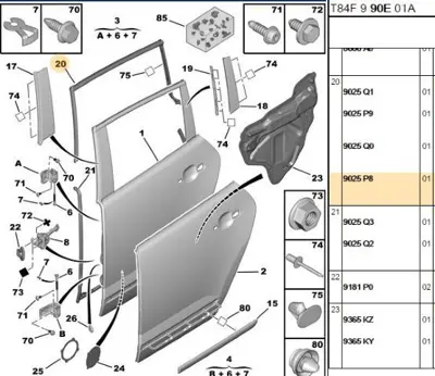 PSA 9025.P8 Sağ Arka Kapı Üst Lastik 9025.P8