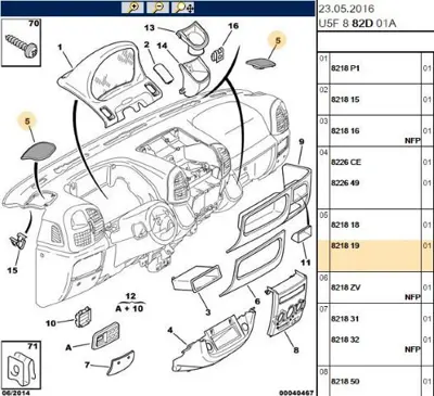 PSA 8218.19 Torpido Hoparlör Kapağı  8218.19