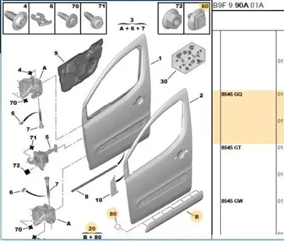 PSA 8545.GQ Sol Ön Kapı Bandı Tepe Geniş 8545.GQ