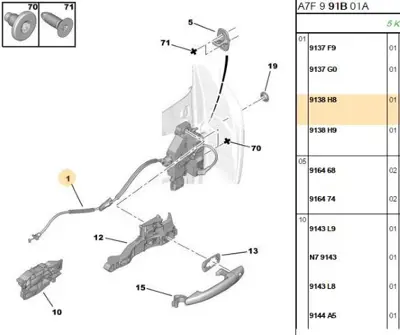 PSA 9138.H8 Sağ Arka Kapı Kilidi 207 9138.H8