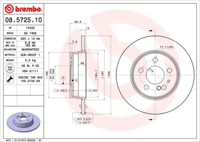 BREMBO 8029121 Fren Diski Arka Mercedes S-Class W140 91>98 A1404230612 34113 1404230612 203330 812023125 NBD399 986AB6139 BG2738 8131 986478607