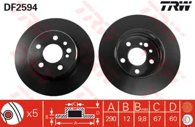 TRW  DF2594 Fren Diski Arka Mercedes S-Class W140 91>98 A1404230612 34113 1404230612 203330 812023125 NBD399 986AB6139 BG2738 8131 986478607