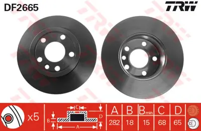 TRW  DF2665 Ön Fren Aynasi Vw Transporter T4 1.8-1.9d-Td-Tdi-2... 701615301E 14462 30917826 W0625 142743 431602042030 311084765 17826 BDC4647 RT1375GLT5