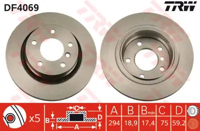TRW  DF4069 Fren Diski Arka Bmw E46 98>05 BS5147 34216864056 6040692 BDR175820 MDC1384 9770211 92097305 986478570 186861 50449PROHC