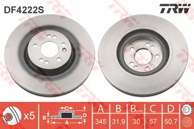 TRW  DF4222S Fren Diski On Mercedes Ml-Class W163 98>05 21950 A1634210512 98200103201 24113201141 50297HC 92103200 186811 562341B 400361200 20430V