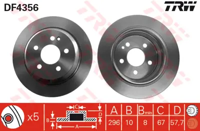 TRW  DF4356 Fren Diski Arka Mercedes Vito W639 03> 400647370 986479138 A6394230112 D667800 410280 BDS1067 800712 D1500 9082244 8DD355110081