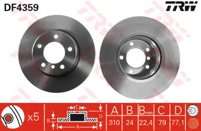 TRW  DF4359 Fren Diski On Havali Bmw E60 04>10 34116764021 6764021 34116864059 6756745 34116756745 6864059 3416764021 24112401811 24888V 150340200