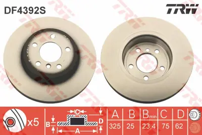 TRW  DF4392S Fren Diski On Bmw X3 E83 04>10 (Adet) 34113400151 3835213074PD 986479348 24794 BS7596C 8DD355128481 562350CH MDC1719 24012501601 DF4392S