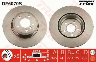 TRW  DF6070S Fren Diski Arka (Adet) Bmw E70 F15 E71 F16 34216886480 610130 150345120 1421466 92161205 BG9064 9992410 34216793246 562523JC 34216771971
