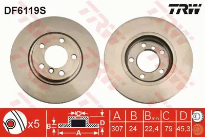 TRW  DF6119S Fren Diski On Mini Countryman Paceman R60 R61 34119804829 986479726 6061195 DF6119S BDM761020 NBD1858 18149 DF1453 D6144010 150348620