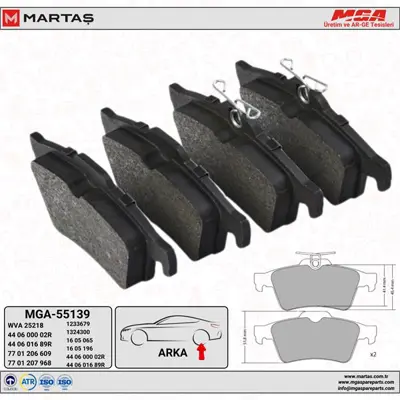 MGA 55139 Arka Disk Fren Balatası Renault Latitude 2.0-2.5-1.5d-2.0d-3.0d 02-11> 440608281R