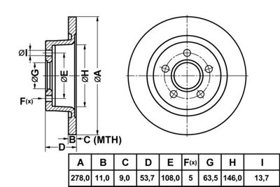 MGA 50172 Fren Dısk Arka Duz 278-5 (Ford:Connect 1362867 1362868 2T142A315BC 2T142A315AB 2T142A315AC 4457989 4475316 2T142A315AA 2T142A315BA 4367107