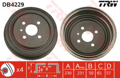 TRW DB4229 Arka Kampana Astra G (98>09) Combo C (01>11)... 568063 329238B DRM9525 1825253614 S70560 568267 BF367 90495034 253614 7D0560