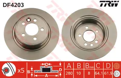 TRW DF4203 (X) Arka Fren Aynasi Rover 75 2.0 Cdt-1.8-2.5 V6 9... GBD90847 MDK0186 142304 SDB000881 92103500 BS6310C 562166B DF764 311026105 22943810