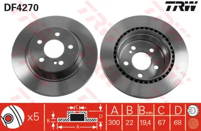 TRW DF4270 Fren Diski Arka Mercedes W211 W212 S212 C218 C219 ... 17399 A0004230912 54155 DDF1672 M2002V 986479042 9A35810 343363 ADU174301 PBD4270
