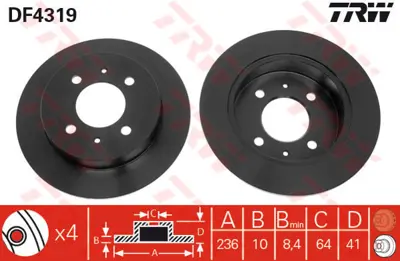 TRW DF4319 (X) Arka Fren Aynasi Carisma 1.6/1.9td 95-00 Abs'L... MB857762 986AB6313 234941 8DD355110651 986479237 32155230006 463315016 BS7457 J3315016 MR249357