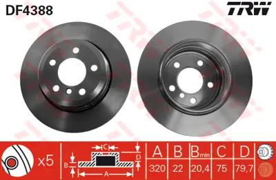 TRW DF4388 Fren Diski Arka Bmw X3 E83 8DD355112241 34213332217 986479166 92141603 9957310 150343252 BBD5136 DDF1297 8DD355112251 311565