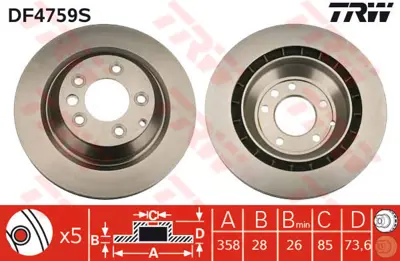 TRW DF4759S (X) Arka Fren Aynasi (Adet) Havali Audi Q7 3.0 Tdi... 7L8615601A 197051 24012801691 600323920 BG4070 95835240150 BV8744 DDF1855C 95535240150 65120