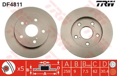 TRW DF4811 Arka Fren Aynasi Auris-Corolla 1.33-1.4-1.6-1.8  (... 4243112260 MDC2048 8A53420 DF4811 4243102190 24010901551 WD01510 800977 1421539 5485
