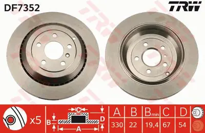 TRW DF7352 Fren Diski Arka 4-Matic Mercedes X164 W251 W164 155232098 A1644231312 A1644230612 AE0409 562326J RT20398GLT5 RT20398 HP58339 562326B 6073522