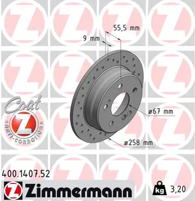 ZIMMERMANN 400.1407.52 Fren Diski Arka Mercedes W201 W202 W124 C124 A2014231212 DSK558 DF014 129104 1280754 8473814 333645 MR091P BDC3447P DI951131