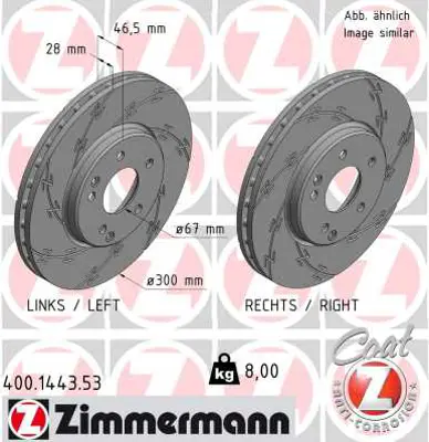 ZIMMERMANN 400.1443.53 Fren Diski Ön Df4181 C-Class 2000-2008-Clc-Class 2... 2104212512 24903V M2601VR 2104211212 5098064AA V197 6110024 LVBE375 140328 BDC4540