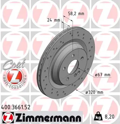ZIMMERMANN 400.3661.52 Fren Diski Arka Mercedes Amg W221 C216 W222 R230 A2214231012 MDC2291 26405 562568BC DDF1771C1 8DD355113992 54607 221423101207 355113991 BS8812C