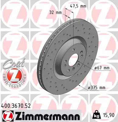ZIMMERMANN 400.3670.52 Fren Diski On 4-Matic Mercedes Gl-Class X164 06>... 563054JC1 1421484 17833OE A1644211512 8DD355115421 9081273 V3080088 9R10514 BS8642HC BS8642