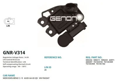 GENON  V314 12v Mercedes Benz C-E-Audi A4-A5-Q5-Vw Passat (Lin... 595332 140261 TG14C051 TG14C067 VRV8052 439671 TG14C041 TG14C060 332890 TG15C182