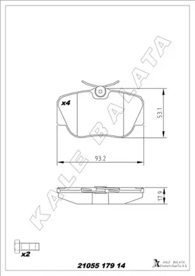 KALE  21055 179 14 MSH  Fren Balatasi On Mercedes W201 83>93 A0004209120 FSL669 540636 571353S 252105517 BP571 228400 701698451C P384302 CBP0328