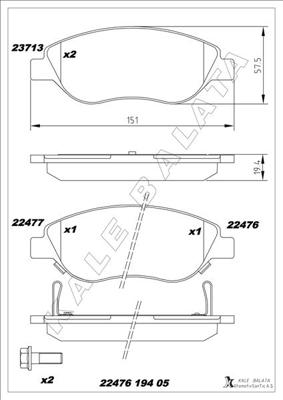 KALE  22476 194 05 ANS  On Balata Fiat Egea 15> 1.4 1.5 T4 Hibrit 1.6 D... 77367923 603878 224761952 511351 GDB2228 MDB3975 286012 2223106 2205772 AN936K