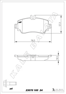 KALE  23070 165 24 MSH  Fren Balatasi On Mercedes A-Class W168 99>04 FBP3259 FDB3007 A1684201420 BL1695A4 A1684200020 3190W BPM065081 RBP205 7485S ADB01318