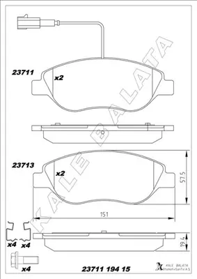 KALE  23711 194 15 MSH  Ön Fren Balatasi (Fişli) Fiat Bravo Ii 08>14 Eg... 77365808 PAD1275 CBP11222 77365188 237110070100 986TB3155 RB1445 986424595 PD04525 5P1658