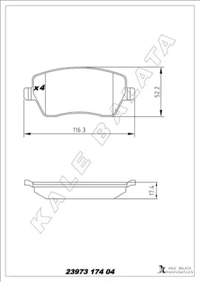 KALE  23973 174 04 ANS  Fren Balatasi On Renault Clio Iii-Iv Modus 04> ... 410608481R 7701208422 BL1876A3 7544 37395 252397317 PA1435 573125B MDB2595 301641