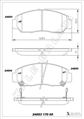 KALE  24053 170 05 ANS  Ön Fren Balata Honda Civic 1.6l R16a2 Vtec Sedan F... 2074712 LP2005 986461126 1013338 IBD1491 35102 6450S5DA01 6109959 AC663881D HP2785