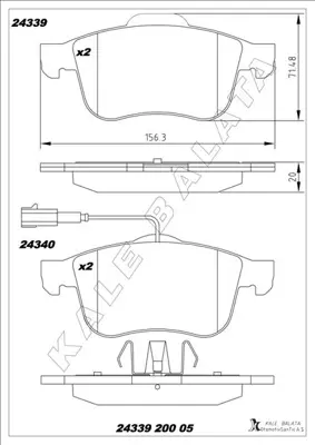 KALE  24339 200 05 ANS  Ön Fren Balatasi Alfa Romeo 159 05>11 Brera 06-Amp;... FBP3621 77363599 2207030 PAD1794 5P1470 FDB1805 32994 598729 243392001 V240096